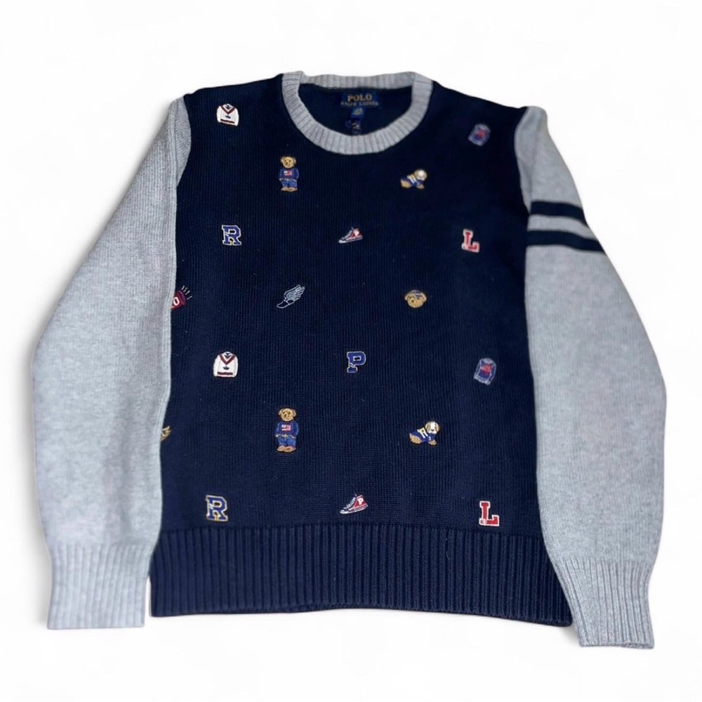 Polo Ralph Lauren Kids Boys Blue Logo All-Over Cotton Sweater Size L